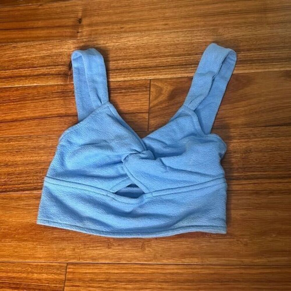 Madewell oasis blue cut out knot crop tank top new woman's‎ xxs beach layering